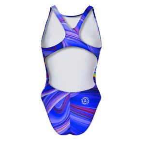 Costume da allenamento nuoto Boneswimmer per bambina, modello intero PINUP 350p con stampa di fiore di loto in 3D, retro