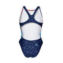Costume da allenamento nuoto Boneswimmer per bambina, modello intero PINUP 429pf con sfondo geometrico, retro