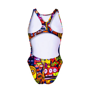 Costume da allenamento Boneswimmer per bambina, modello PINUP 434pf con grafica con mostrini, retro