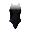 Costume da allenamento nuoto in piscina Boneswimmer da bambina, modello intero PINUP - 440P NERO BIANCO colore nero e sfumatura bianca sulla parte alta, fronte