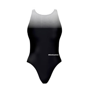 Costume da allenamento nuoto in piscina Boneswimmer da bambina, modello intero PINUP - 440P NERO BIANCO colore nero e sfumatura bianca sulla parte alta, fronte