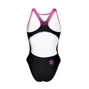 Costume da allenamento nuoto in piscina Boneswimmer da bambina, modello intero PINUP - 439PF NERO FUCSIA colore nero e sfumatura fucsia sulla parte alta, retro
