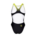Costume da allenamento nuoto in piscina Boneswimmer da bambina, modello intero PINUP  - 441PF NERO GIALLO con stampa nero e sfumatura gialla sulla parte alta, retro