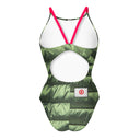 Costume da allenamento nuoto in piscina Boneswimmer da donna, modello intero IBIZA - 155I REMOVE con la stampa che simula un piumino invernale verde, retro