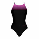 Costume da allenamento nuoto in piscina Boneswimmer da donna, modello intero IBIZA - 157IF NERO FUCSIA colore nero e sfumatura fucsia sulla parte alta, fronte