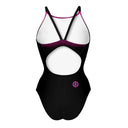 Costume da allenamento nuoto in piscina Boneswimmer da donna, modello intero IBIZA - 157IF NERO FUCSIA colore nero e sfumatura fucsia sulla parte alta, retro