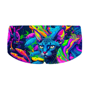 La vista posteriore del costume parigamba da nuoto Boneswimmer UCLA MARGÔ con un gatto sphinx circondato di pesci che nuotano