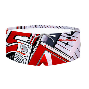 Costume da allenamento nuoto in piscina Boneswimmer da uomo, modello parigamba UCLA FREE dedicato ai nuotatori a stile libero con grafiche in stile college americano; fronte