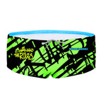 Costume da allenamento nuoto in piscina Boneswimmer da uomo, modello parigamba UCLA 203UF BAD con stampa graffiti neon verde e nero "Changes the Rules"; fronte