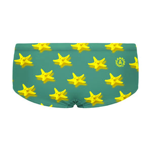 Costume da allenamento nuoto in piscina Boneswimmer da uomo, modello parigamba UCLA 205UF STELLE MARINE con grafica stelle marine gialle su sfondo turchese; retro
