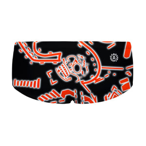 Costume da allenamento nuoto in piscina Boneswimmer da uomo, modello parigamba UCLA 206UF TESCHIO NEON con grafica teschio stilizzato arancione neon su sfondo nero; retro