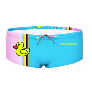 Costume da allenamento nuoto in piscina Boneswimmer da uomo, modello parigamba UCLA 210UF UNICORNO con illustrazione onde e fulmini gialli e blu su sfondo nero; fronte