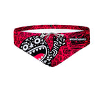 Costume da allenamento nuoto in piscina Boneswimmer da uomo, modello slip H2OTTO TRIBALE con un simpatico mostro in stile pop art; fronte
