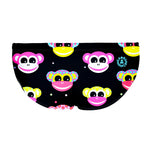 Costume da allenamento nuoto in piscina Boneswimmer da uomo e bambino, modello slip H2OTTO 388HF SCIMMIETTE con design con teste di scimmia giallo, rosa, blu e bianco su sfondo nero punteggiato; retro