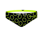 Costume da allenamento nuoto in piscina Boneswimmer da uomo, modello slip H2OTTO 389HF LIMONE  con grafica cerchi gialli fluo su sfondo nero; fronte
