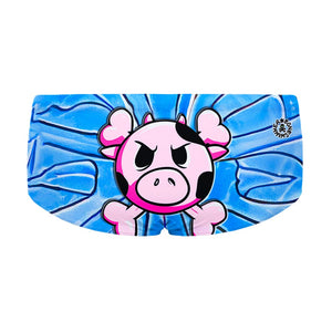 Costume da allenamento nuoto in piscina Boneswimmer da uomo, modello parigamba UCLA SKULLCOW con una testa di mucca rosa e ossa incrociate in stile cartoon; vista posteriore