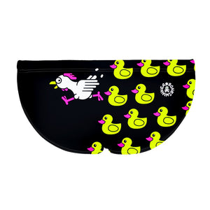 La vista posteriore del costume da nuoto Boneswimmer H2OTTO ANSIA  con paperelle che inseguono un galletto bianco