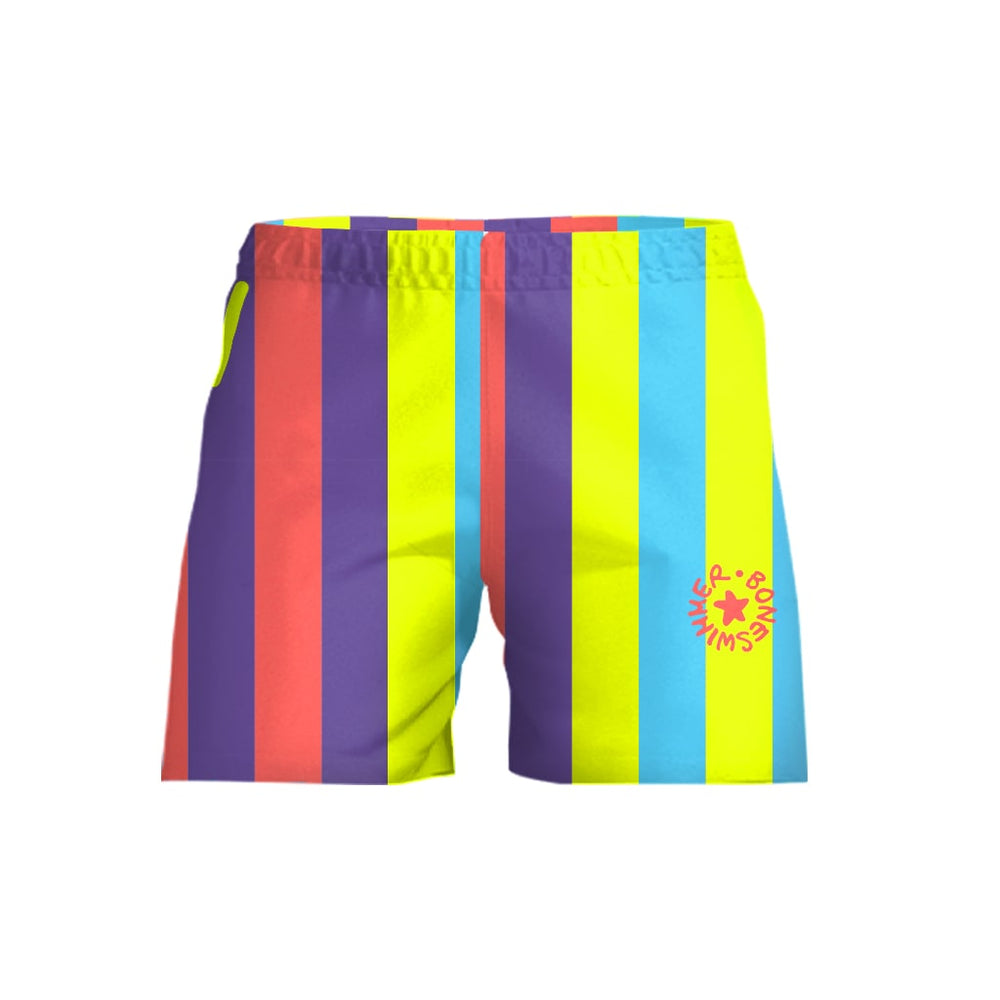 Costume da mare boxer uomo Boneswimmer Samoa Rigato - modello L027SMF, rigoni verticali in colori fluo e pastello