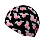Cuffia da nuoto in lycra Boneswimmer Porky’s – modello L021C, con pattern di maialini alati su fondo nero