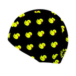 Cuffia da nuoto in lycra Boneswimmer Lotty – modello L022CF, con pattern di paperelle giallo fluo su fondo nero