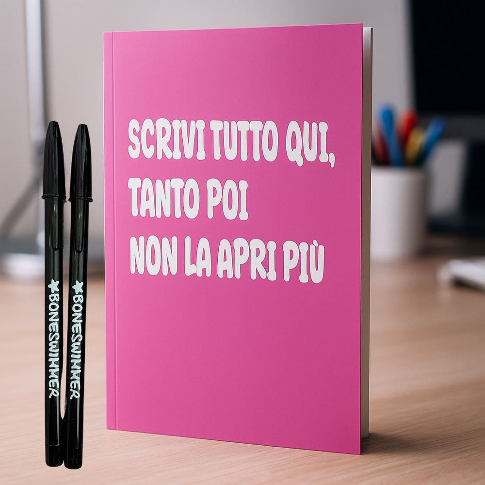 Penna a sfera Bic con logo Boneswimmer in plastica nera, idea regalo con il block notes