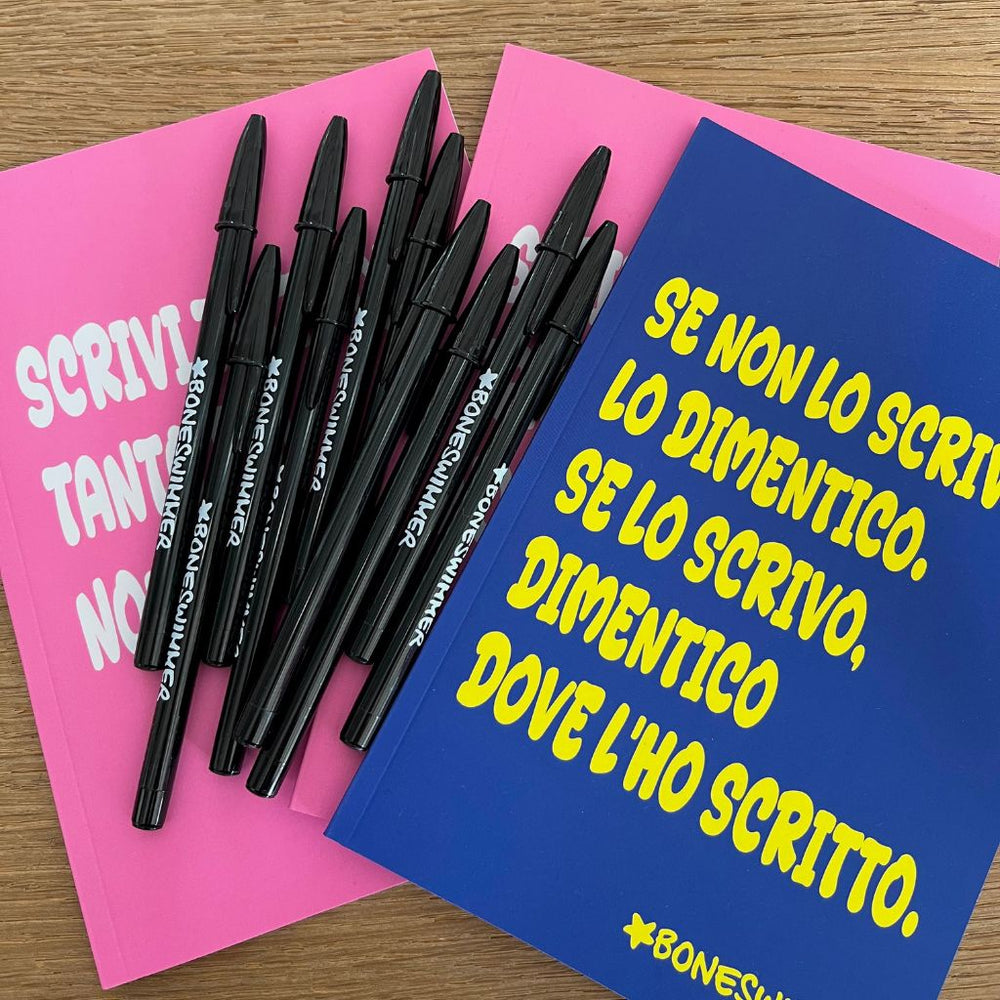 Penna a sfera Bic con logo Boneswimmer in plastica nera, idea regalo con il block notes