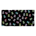 Telo da piscina Boneswimmer in microfibra linea ABIBÒ con illustrazione di orsetti gommosi in versione fluo su sfondo nero