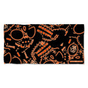 Telo mare piscina microfibra nero con teschio effetto neon arancione.