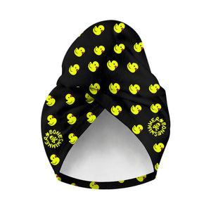 Turbante asciugacapelli Sahara in microfibra, modello 023SF LOTTY con paperelle fluo su sfondo nero, vista frontale