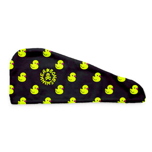 Turbante asciugacapelli Sahara in microfibra, modello 023SF LOTTY con paperelle fluo su sfondo nero, vista laterale