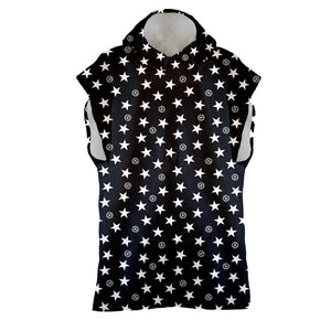 MICROFIBER PONCHO - 12PO BLACK WHITE STARS