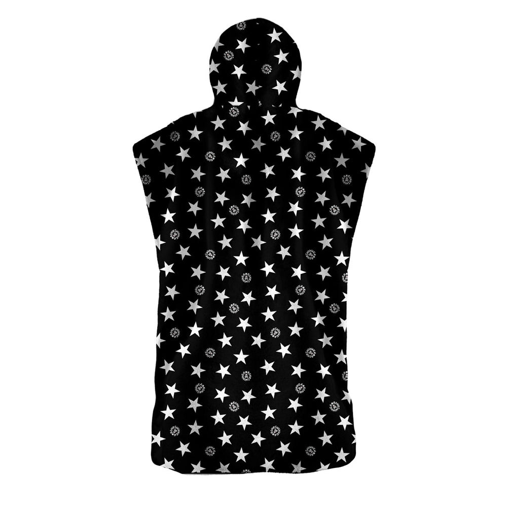 MICROFIBER PONCHO - 12PO BLACK WHITE STARS