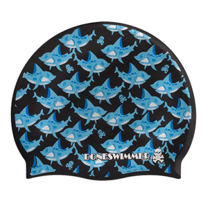 "BLUE SHARK" SWIM CAP
